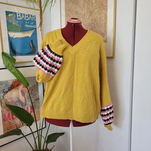 Boden Women’s 16-18 Yellow Knit V Neck Sweater with Sleeve Detail